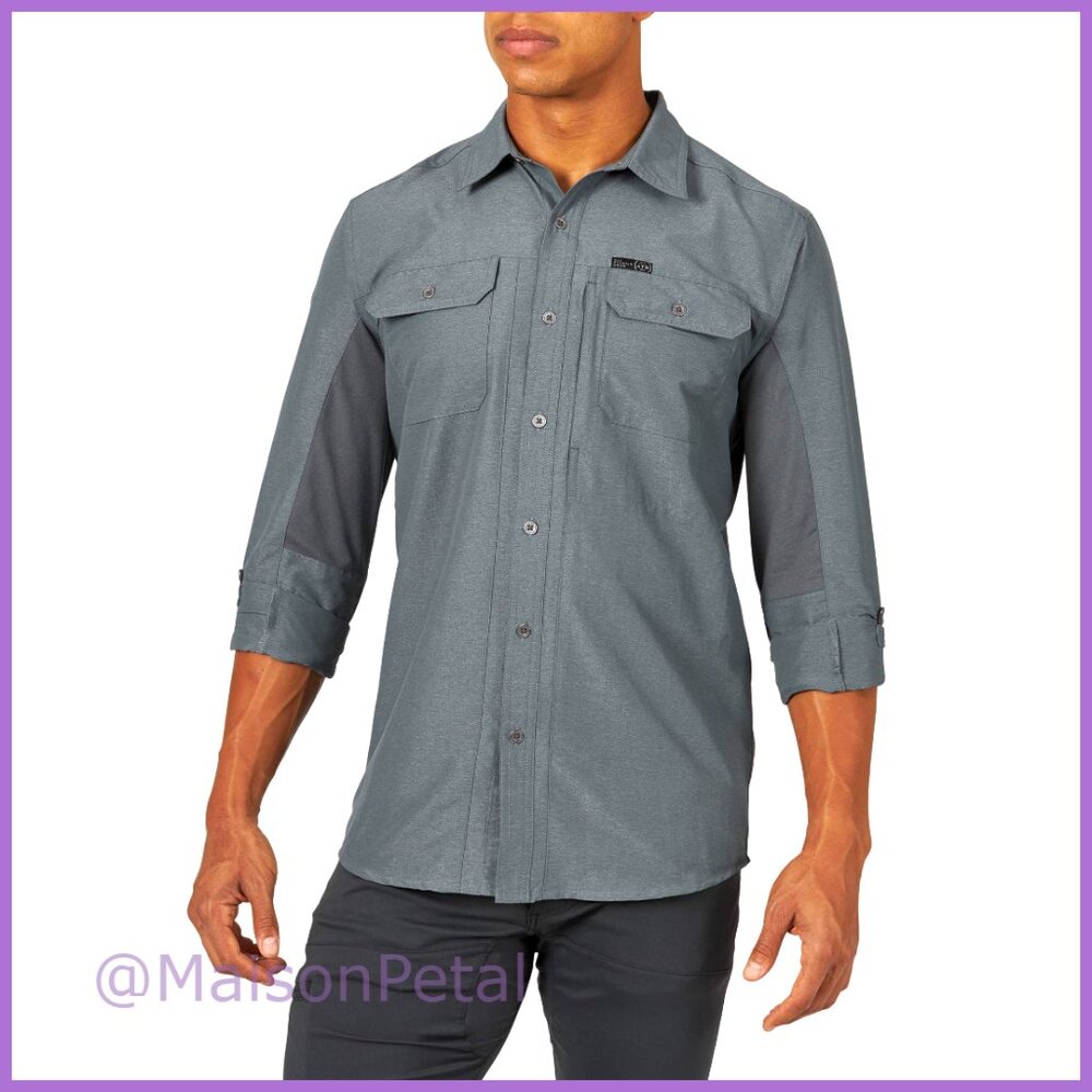 Long Sleeve Mixed Material Button-Down Shirt With… - image 1